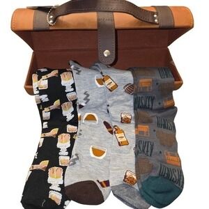 Whiskey Carrier 4 Socks Gift Set-Tan Leather Cylinder Wine Carry‎ Bottle Holder